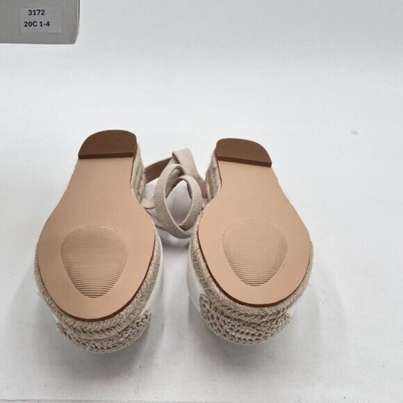 Miss Left White Rounded Toe Espadrille Sandal Ankle Strap Mid Heeled Wedge - Picture 7 of 8